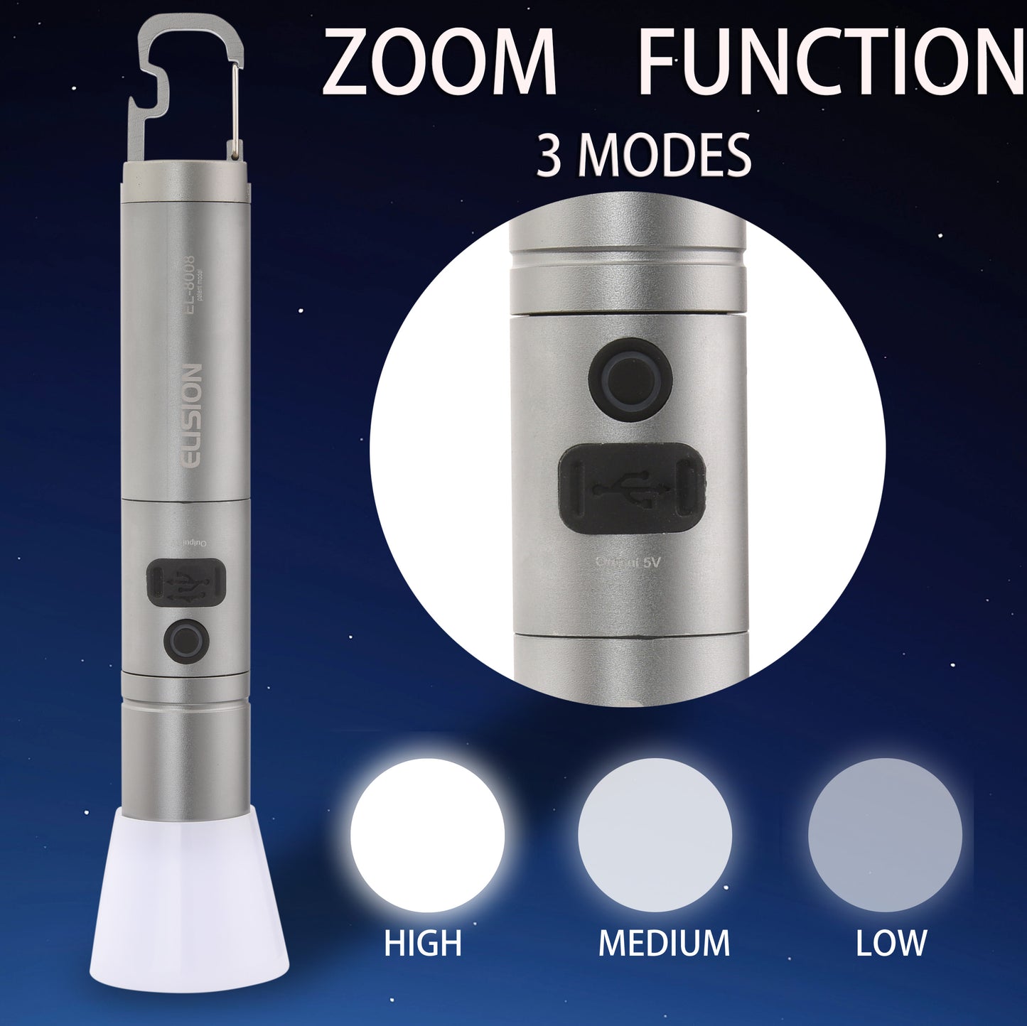 Laser  LED Flashlight Power Zoomable Rechargeable LED Aluminum Body EL8008