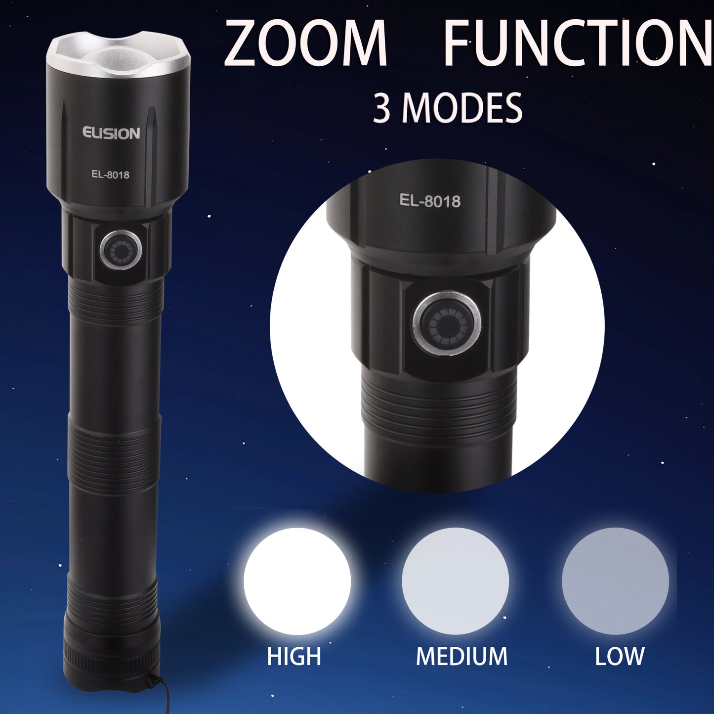 Zoomable Laser Power LED Flashlight Set Rechargeable LED Aluminum Body EL8018