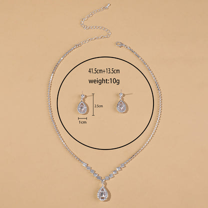 Necklace & Earrings Set Fashionable Waterdrop Rhinestone Jewelry Set 4055 Silver