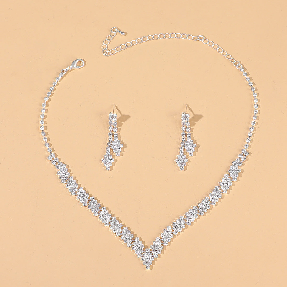 Women's Elegant Rhombus Shaped Water Diamond Jewelry Set 2159 Silver