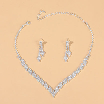 Women's Elegant Rhombus Shaped Water Diamond Jewelry Set 2159 Silver