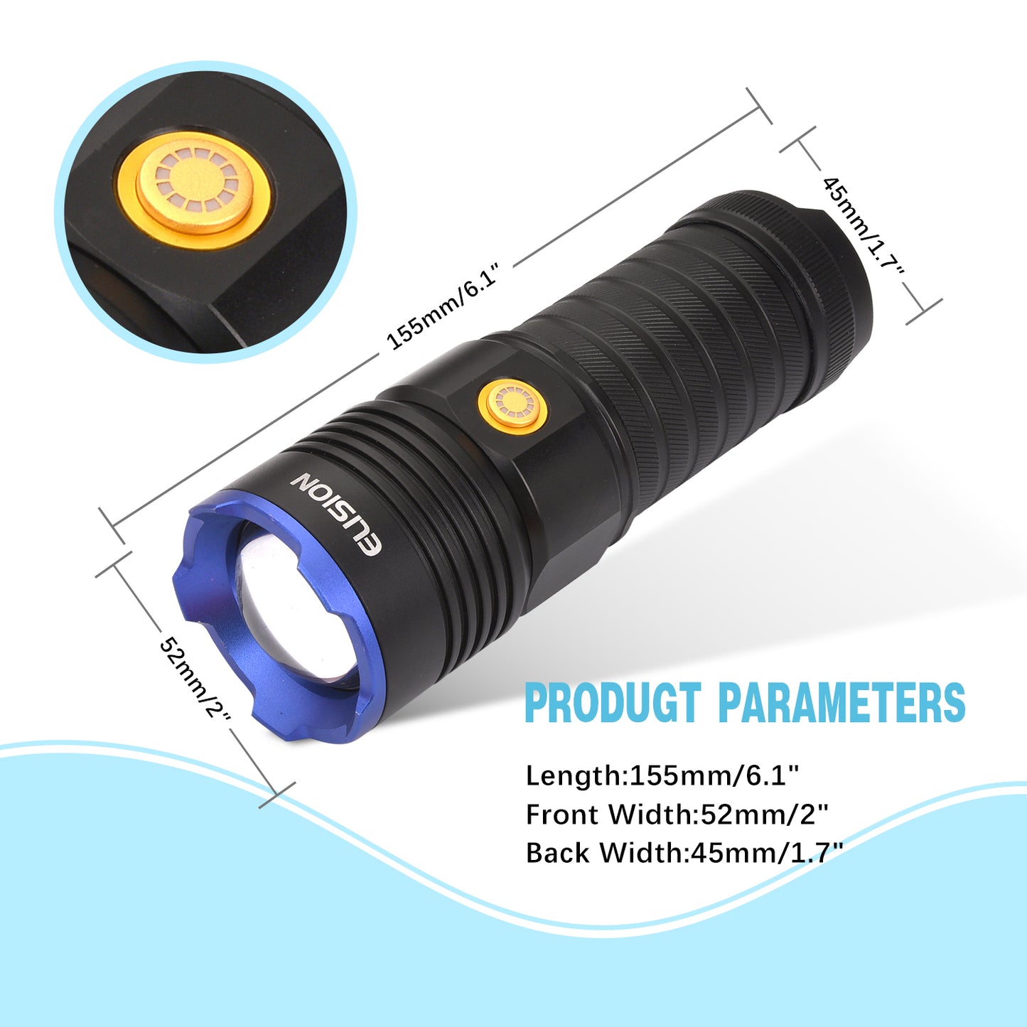 Rechargeable  Laser LED Flashlight Zoomable Power LED Aluminum Body EL8020