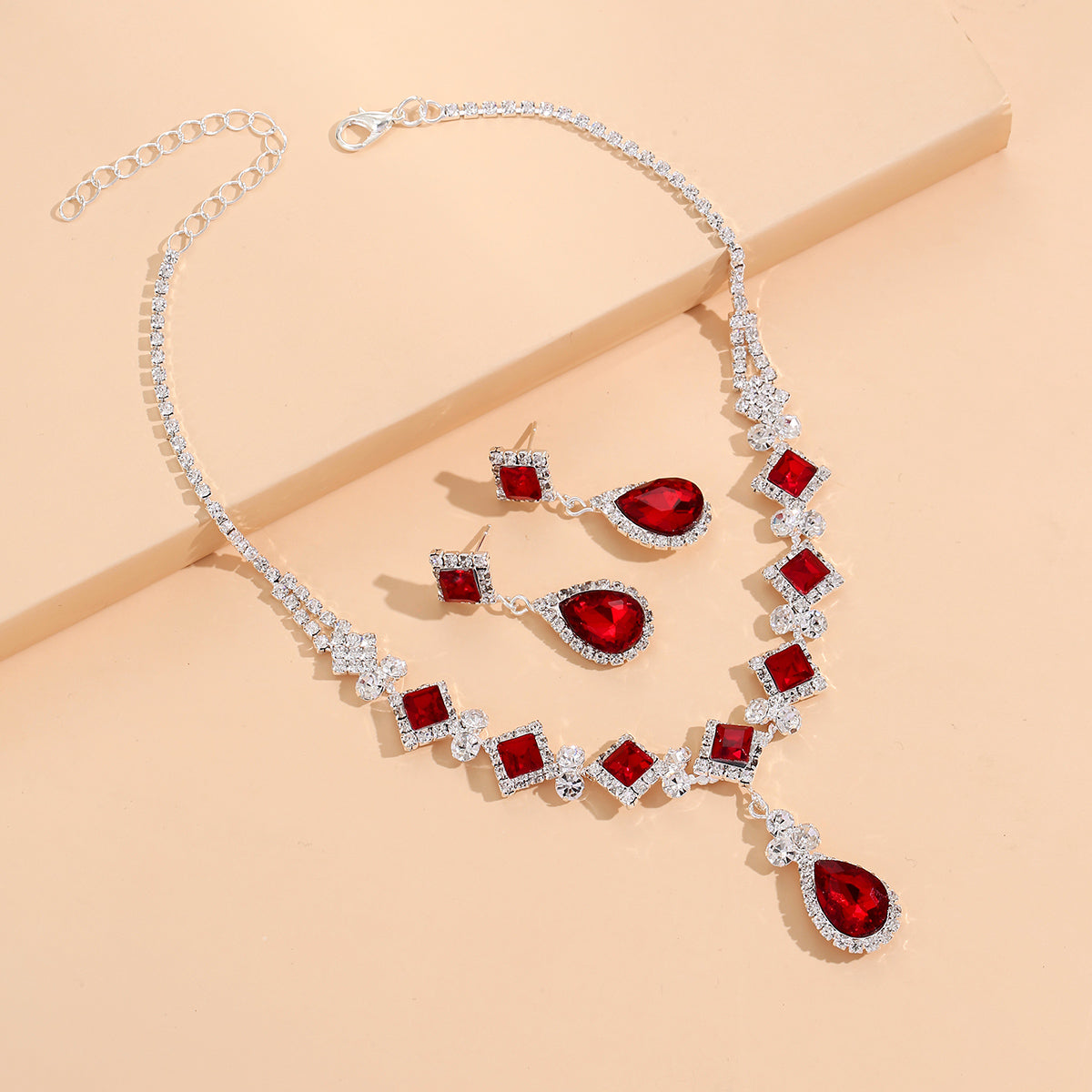 European And American Bridal Jewelry Set For Women 2459 Red