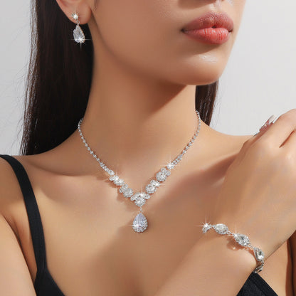 Silver Zirconia Necklace, Earrings And Bracelet Set 4253 Silver