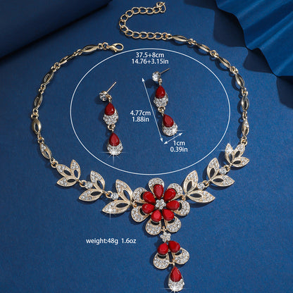 Exaggerate Retro Alloy Rhinestone Floral Resin Necklace And Earrings 80803603