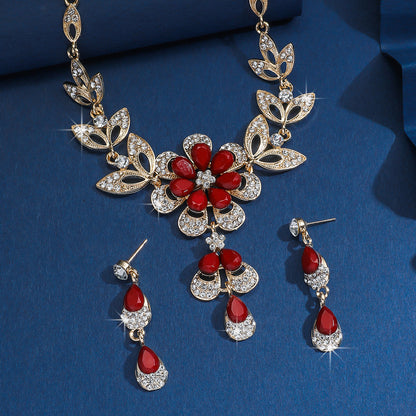 Exaggerate Retro Alloy Rhinestone Floral Resin Necklace And Earrings 80803603