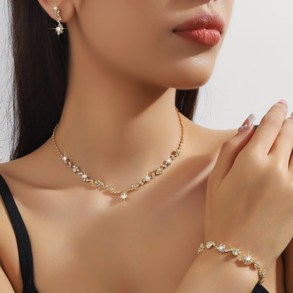 Claw Chain Necklace, Earrings And Bracelet, Full Of Diamonds 5034 Gold