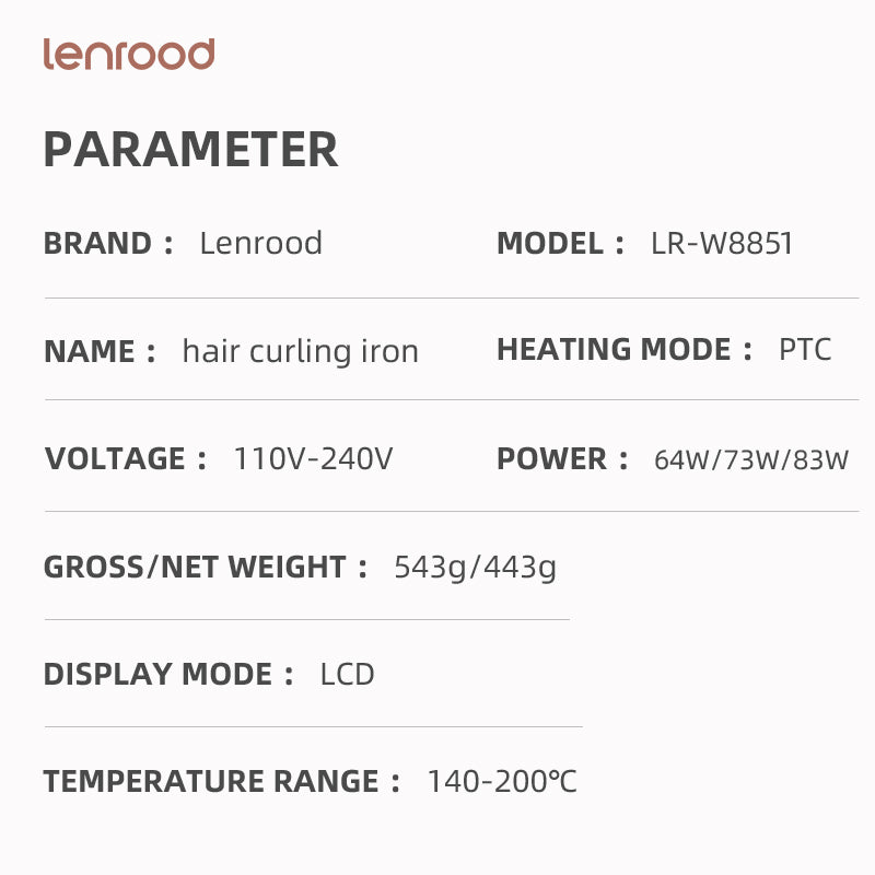 مكواة تجعيد الشعر LR-W8851 سريعة التسخين 